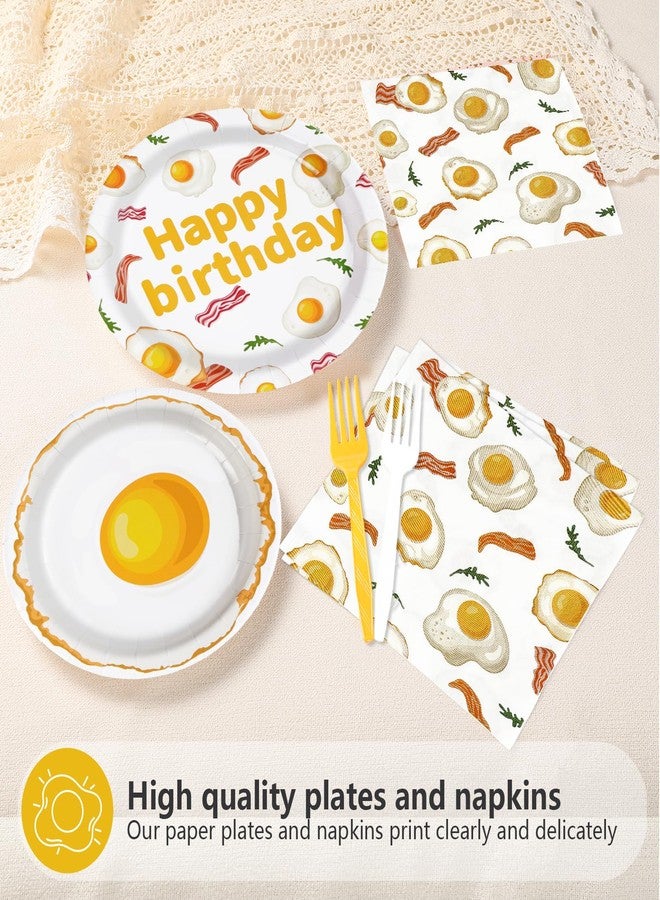Greencian 96Pcs Breakfast Birthday Decorations Bacon Fried Egg Plates and Napkins Xmas Brunch Theme Birthday Decoration Favors for Kids Adults Bday Baby Shower BBQ Picnic Holiday Party Supplies Serves 24 - Image 3